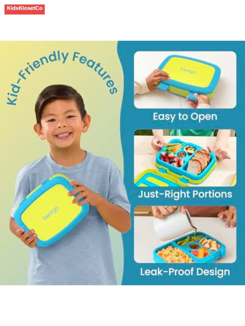 Leak-Proof Bento Lunch Box for Kids Ages 3-7, Dishwasher Safe, BPA-Free